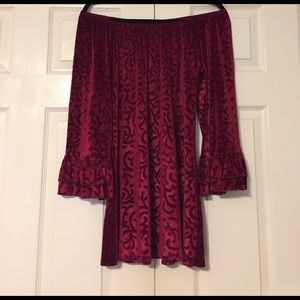 Burgundy Red Velvet Bell Sleeve Dress