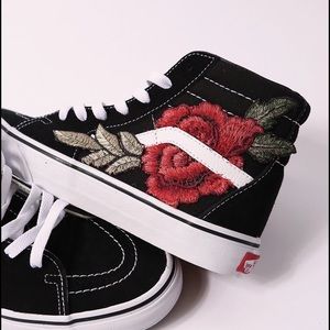 high top vans with roses on them