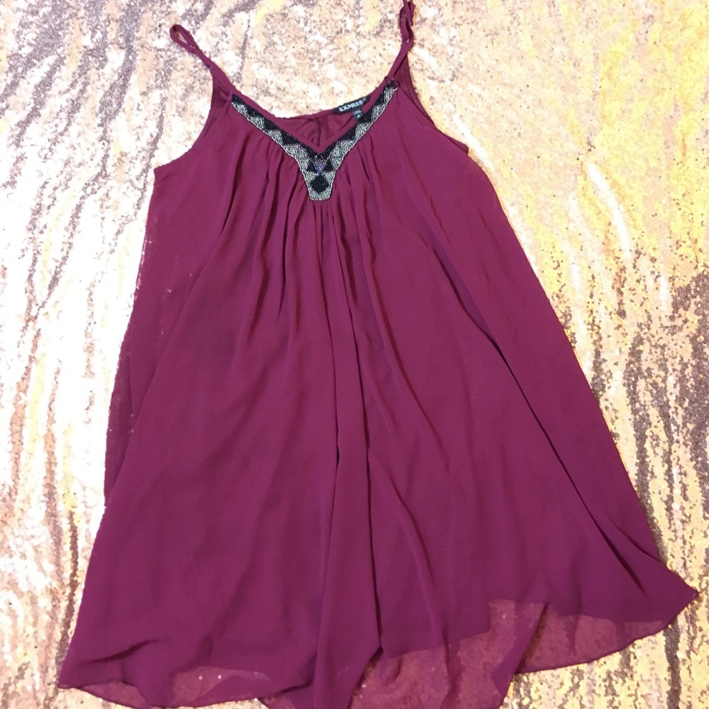 Wine Colored Chiffon Dress with Beading