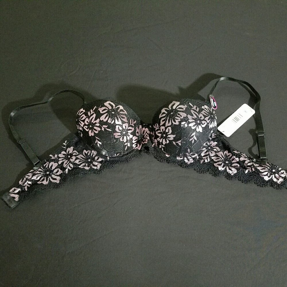 NWT Rene`Rofe`floral lace push up bra 34C black 💖