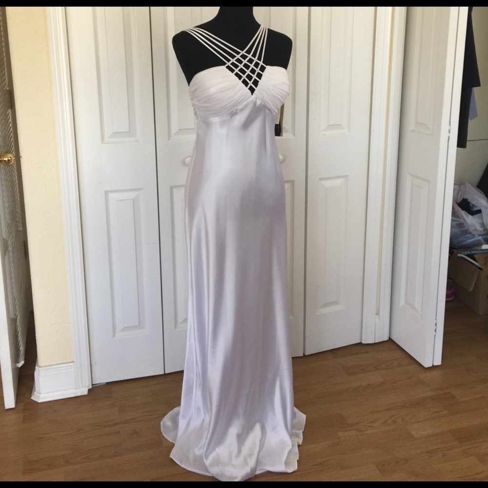 Satin white dress for a wedding or prom