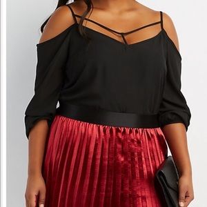 Plus Size Open Shoulders Black Chiffon Blouse