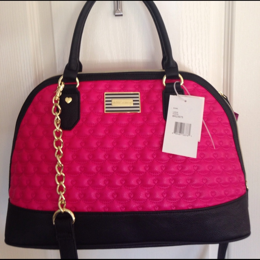SOLD - Betsey Johnson fuchsia & black quilted Dome