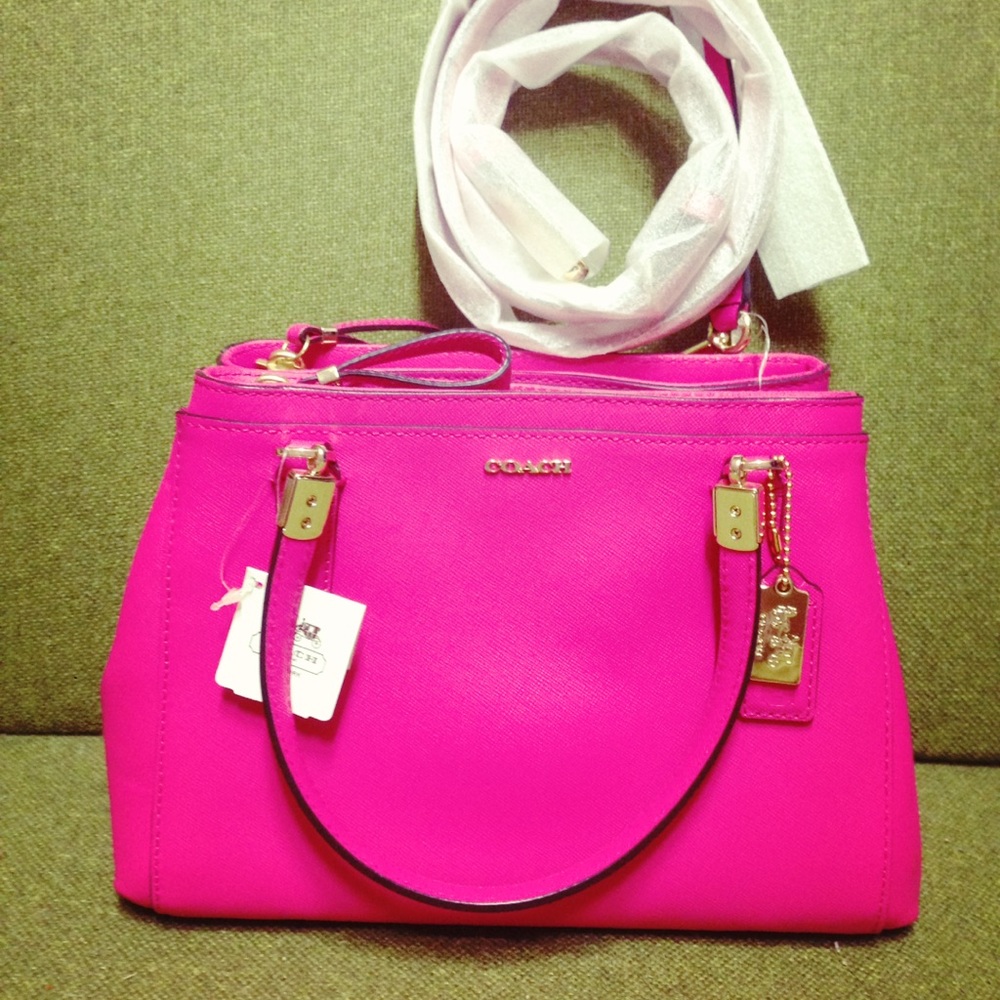 Coach ruby pink saffiano mini cross body bag