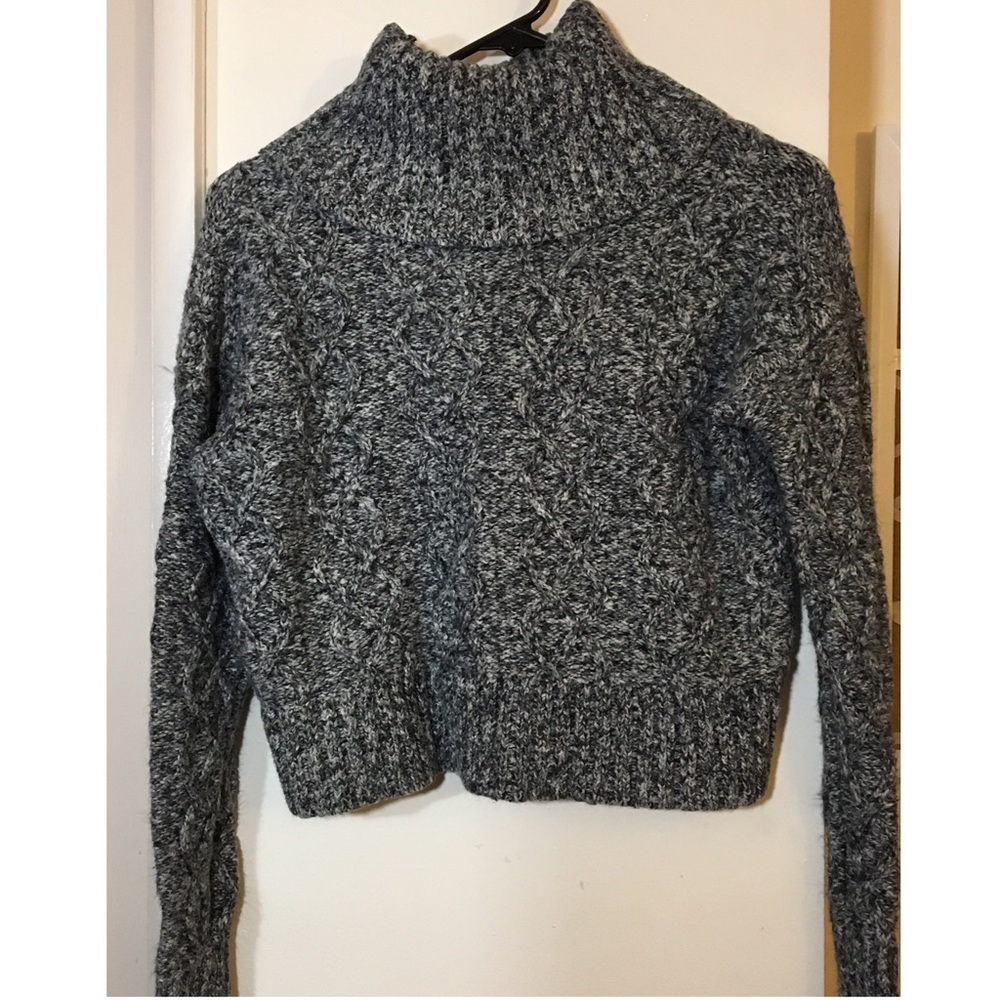 Gray Cropped Turtleneck Sweater