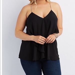 Plus Size Chain Strap Black Chiffon Tank Top