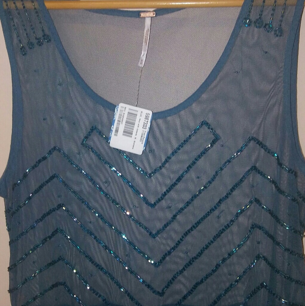 Free peopleBlue sheer sequenced embellished dress!