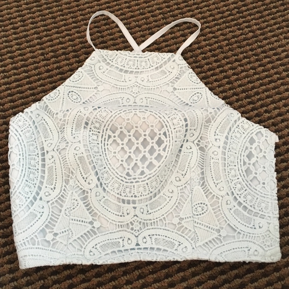 Tobi light blue crochet top