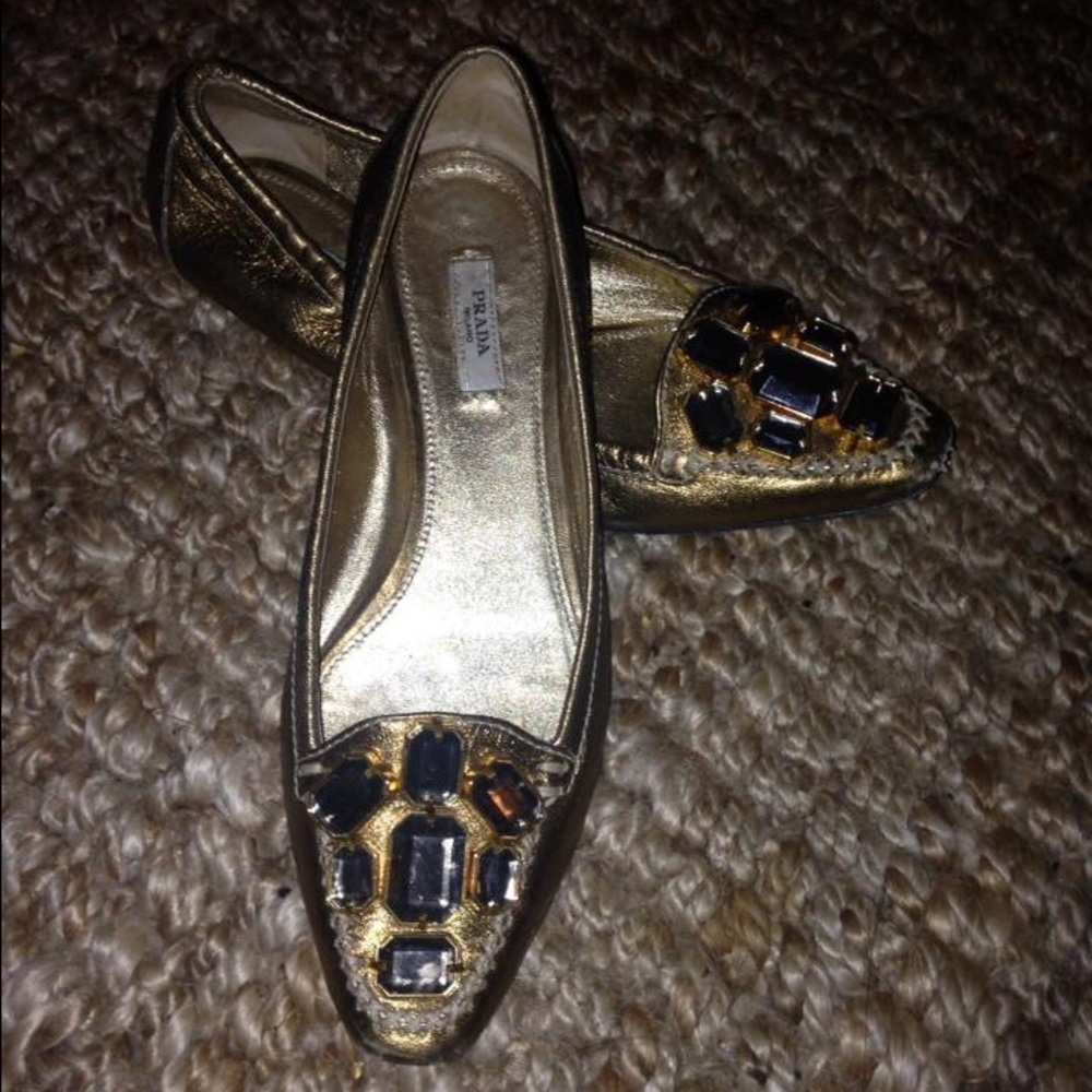 Prada 36.5 Gold Embellished Flats!