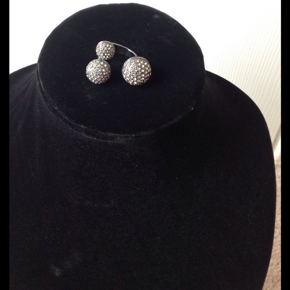 Gunmetal and Crystal Cocktail Ring