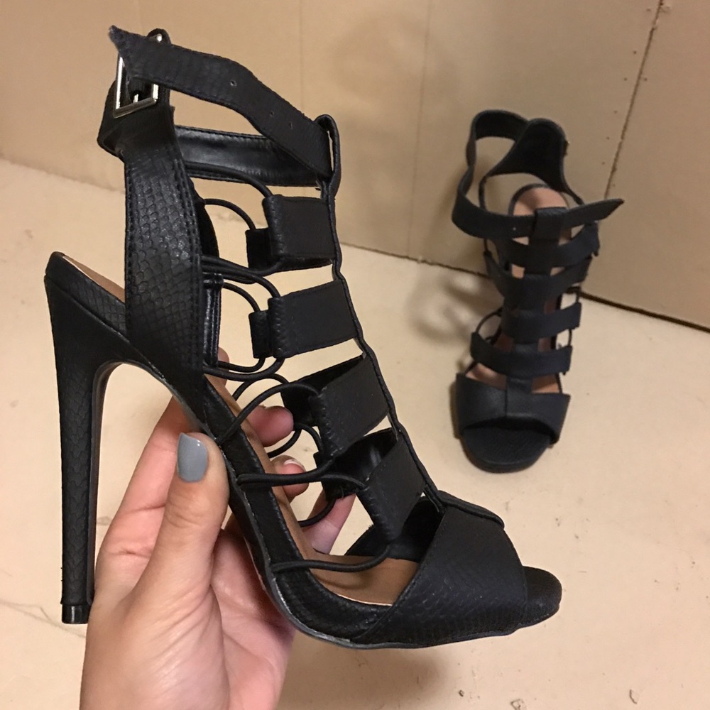 Strappy black heels