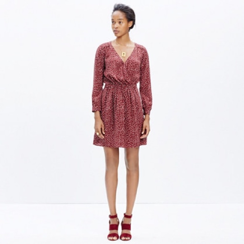 Madewell silk faux-wrap dress in paintbrush dot