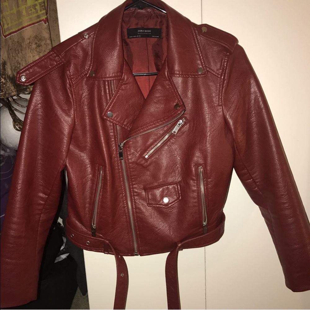 Red Leather Jacket Frm Zara