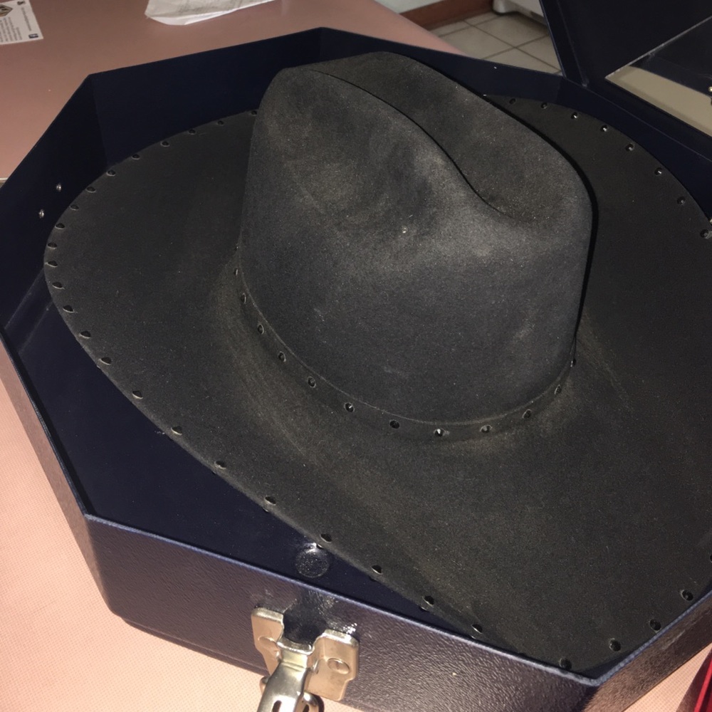 Black hat with Crystals along the edges.