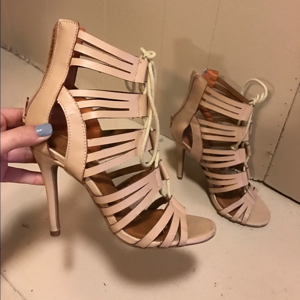 Strappy tan heels