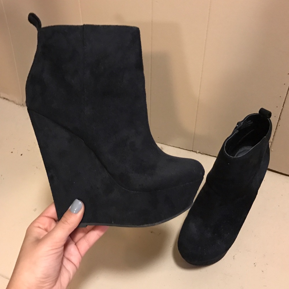 Black suede platforms