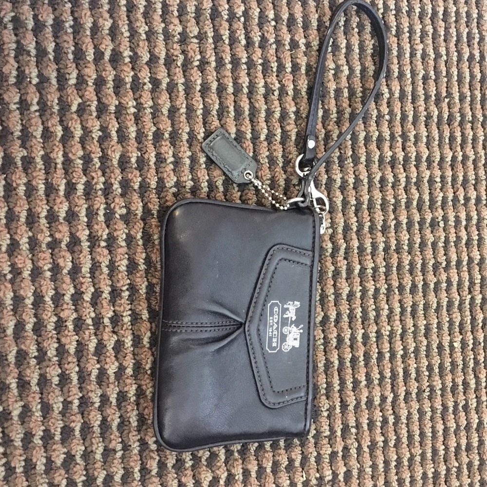 Coach black leather wristlet