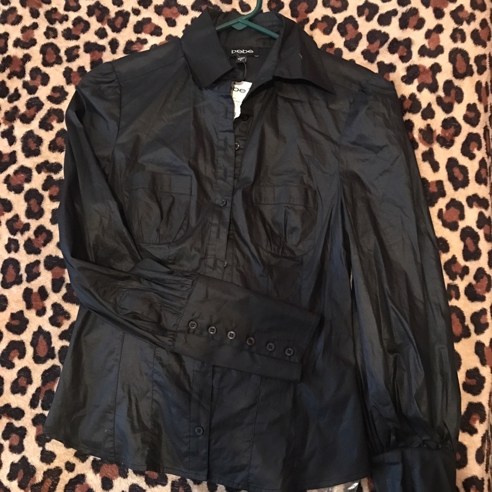 Size small black collared Bebe shirt.