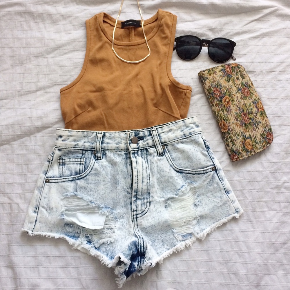 Distressed Denim High Waisted Shorts
