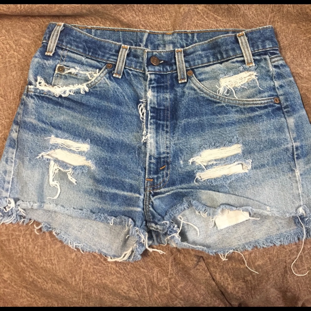 Hand made Levi high wasted distressed jean shorts