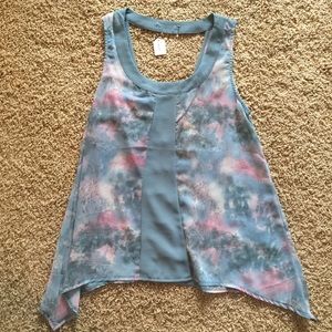 Mint flowy print long top open back