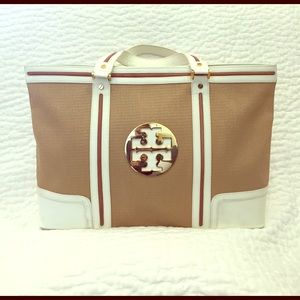 Tory Burch 'Straw Saddle Jane' Tote
