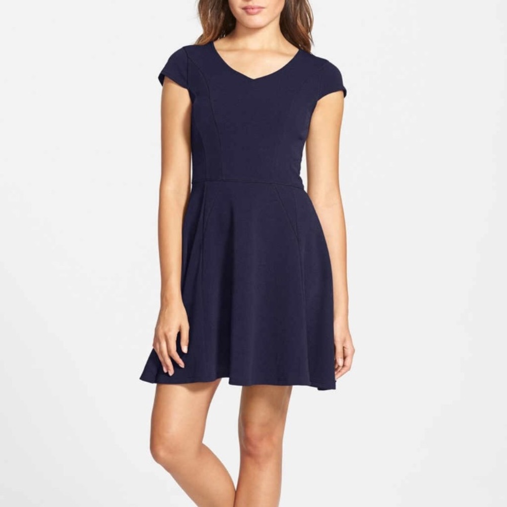 Navy v-neck skater dress