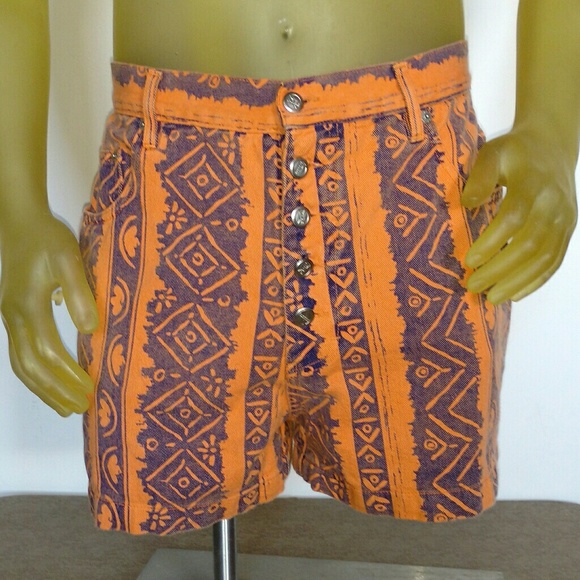 80s Vintage High Waisted Print Button Shorts - Picture 4 of 5