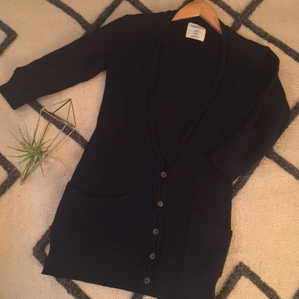 SOLD. AE duster cardigan in Navy.