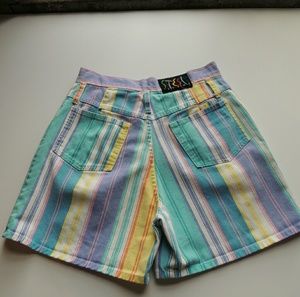 colorful striped denim shorts