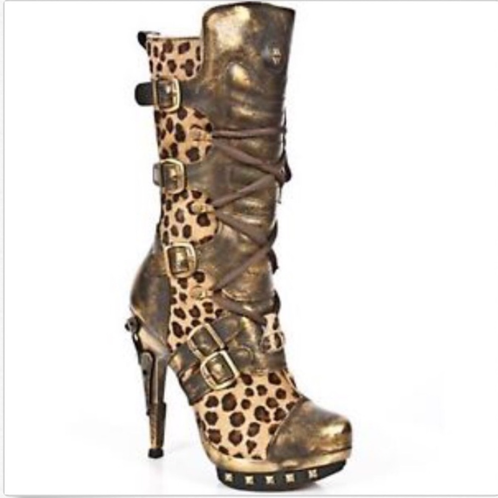New Rock Leopard bronze steampunk Goth Boot punk