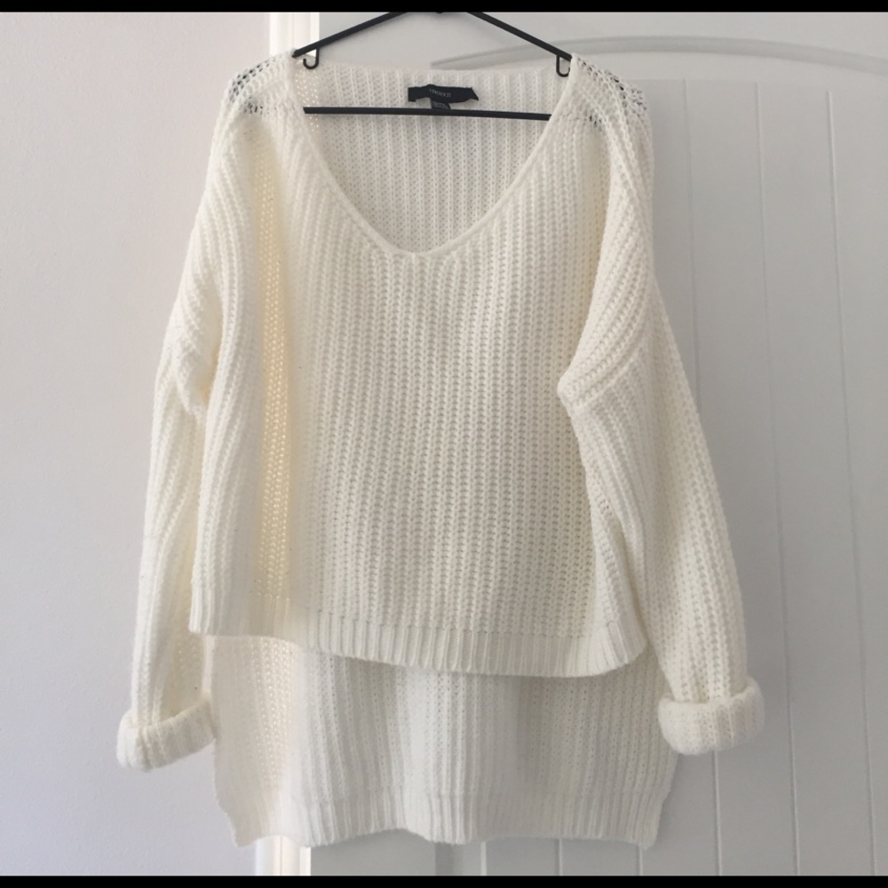 White Chunky Oversized Hi-Lo Sweater