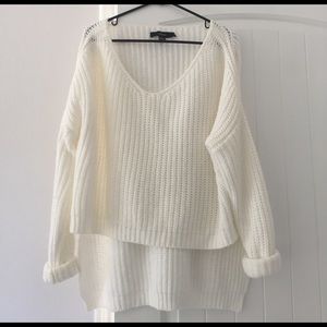 White Chunky Oversized Hi-Lo Sweater