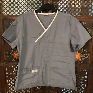 Gray and pink scrub top