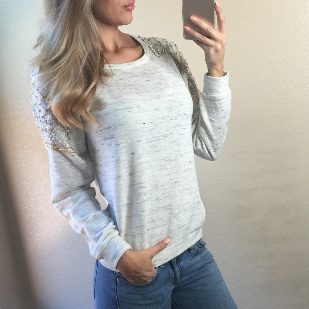 -Oatmeal Embellished Sweater- - Picture 2 of 5