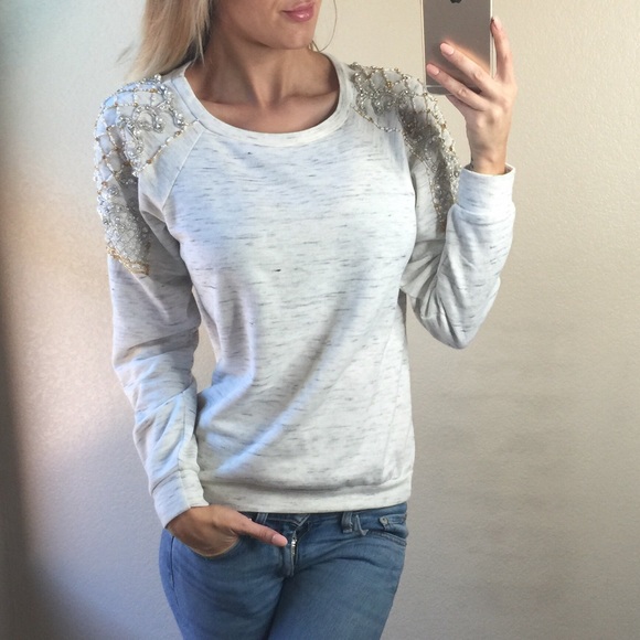 -Oatmeal Embellished Sweater- - Picture 5 of 5