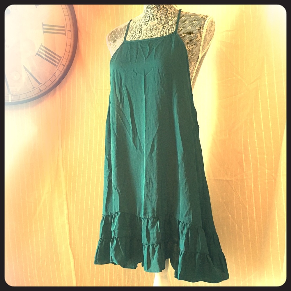 Teal Free People silky ruffle dress