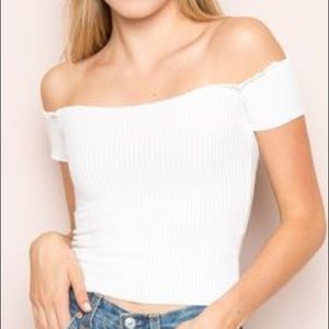 White ribbed off the shoulder crop top