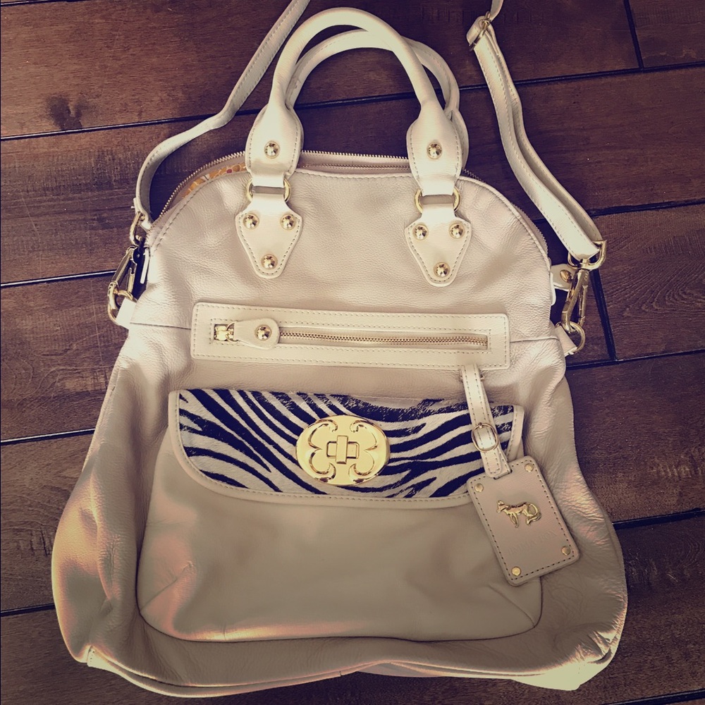Emma Fox cream leather bag with zebra fur