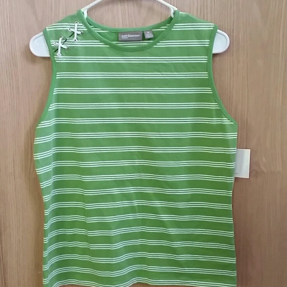 Lime green tank with white triple stripes