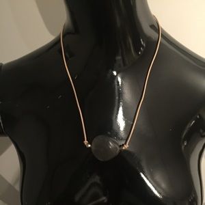 Leather string necklace w/ gray stone