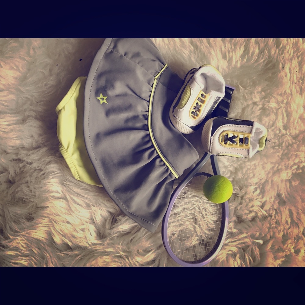 Tennis skirt racquet ball and shoes