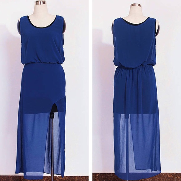 🆕🔵⚫️ Bohemian Beach Chiffon Maxi Dress Sexy Slit - Picture 3 of 8