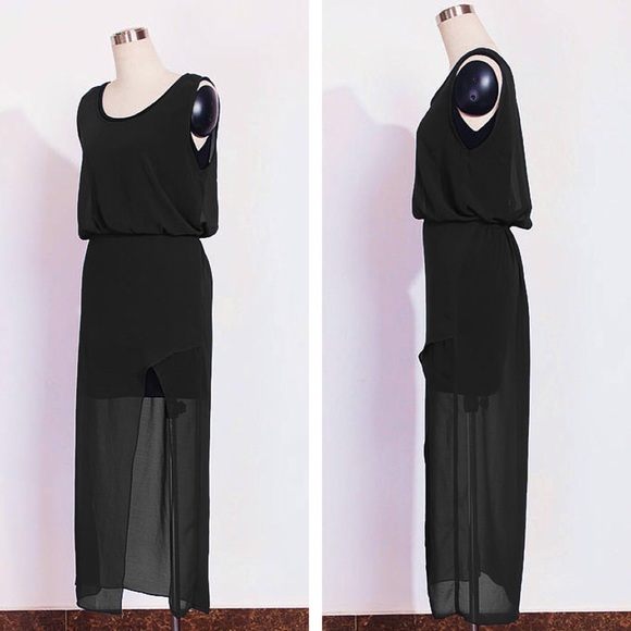 🆕🔵⚫️ Bohemian Beach Chiffon Maxi Dress Sexy Slit - Picture 4 of 8