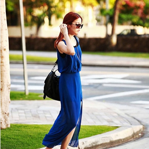 🆕🔵⚫️ Bohemian Beach Chiffon Maxi Dress Sexy Slit - Picture 5 of 8