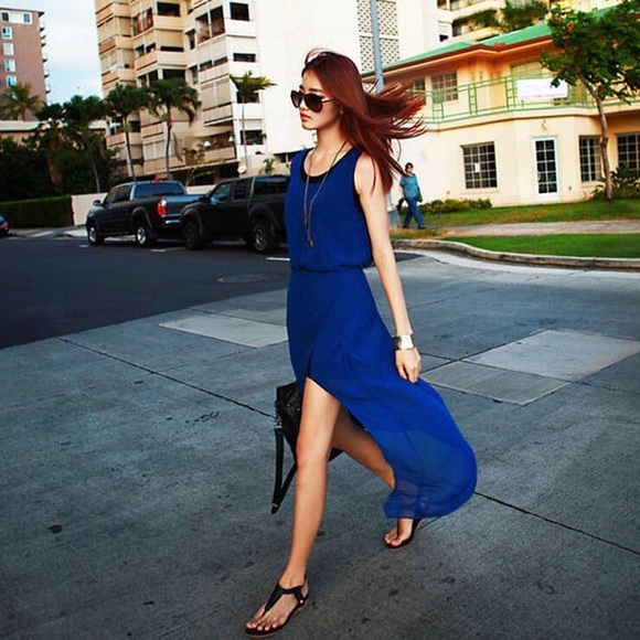 🆕🔵⚫️ Bohemian Beach Chiffon Maxi Dress Sexy Slit - Picture 8 of 8