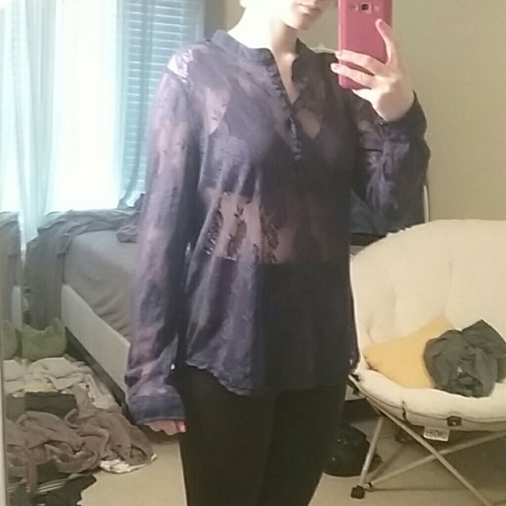 GUESS Long Sleeve Lace Button Up