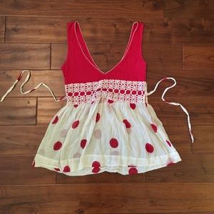 Free People Red V Neck Top