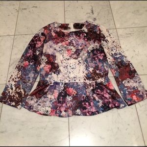 Floral and Paint Splatter Peplum Blouse