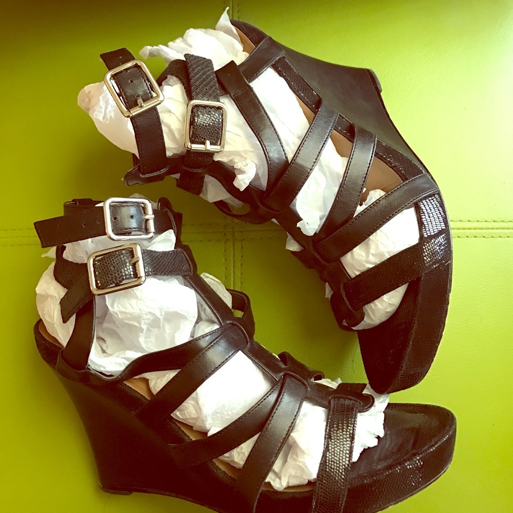 Ann Taylor Leather Strappy Wedge Sandal